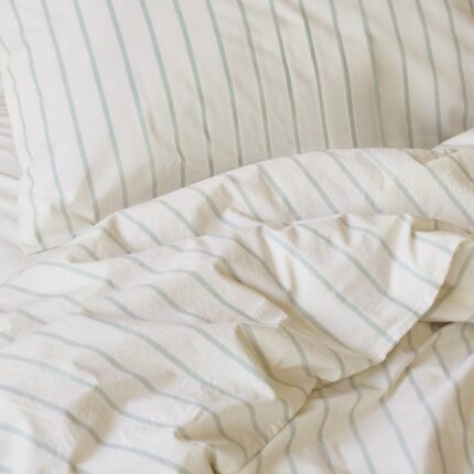 Maqoljln Mellow Green Slumber Stripe Kids Cotton Bedding Set