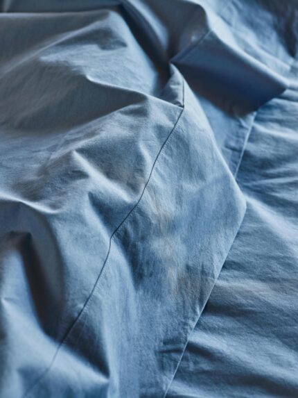 Maqoljln Cove Blue Washed Cotton Percale Flat Sheet