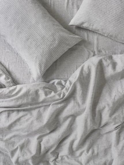 Maqoljln Gray Mini Stripe Linen Blend Duvet Cover