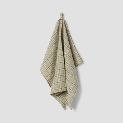 Maqoljln Laurel Green Plaid 100% Linen Tea Towel
