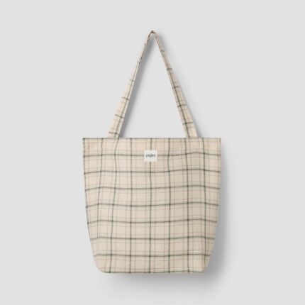 Maqoljln Natural Plaid 100% Linen Tote Bag