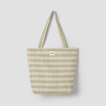 Maqoljln Pear Check Stripes 100% Linen Tote Bag