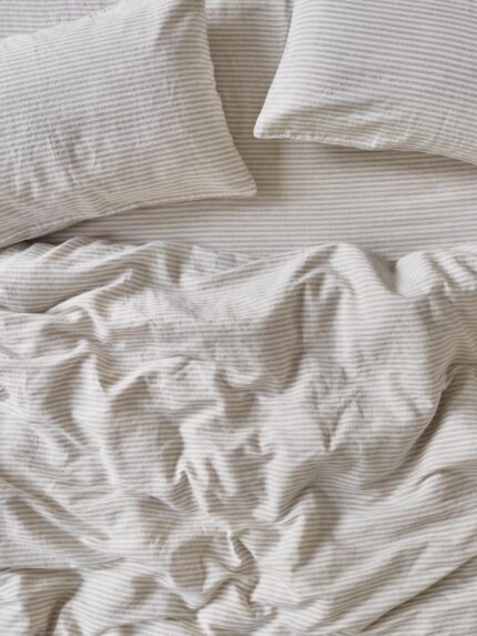 Maqoljln Oatmeal Stripe Linen Blend Duvet Cover