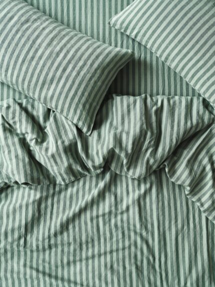 Maqoljln Pine Green Pembroke Stripe 100% Linen Duvet Cover