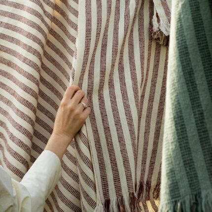 Maqoljln Rust Red Pembroke Stripe Wool Throw