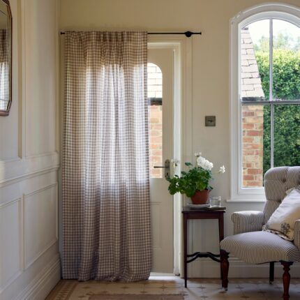 Maqoljln Mushroom Gingham Linen Blend Curtains (Pair)