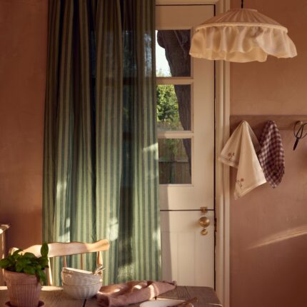 Maqoljln Pine Green Pembroke Stripe Linen Blend Curtains (Pair)
